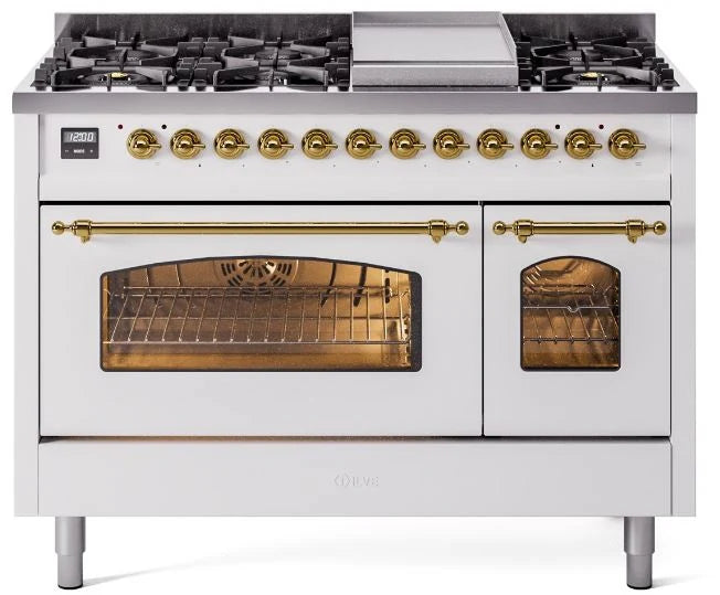 White Dual Fuel Propane Gas Range with Brass Trim O187855