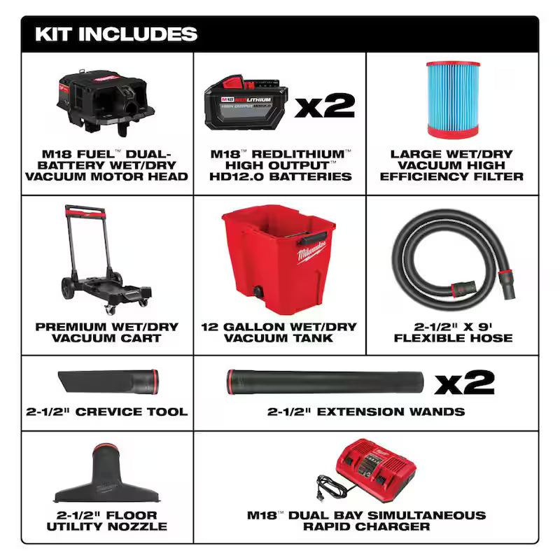 12 Gal Cordless Wet/Dry Shop Vac Kit with Right Angle Tool and Bag B59213