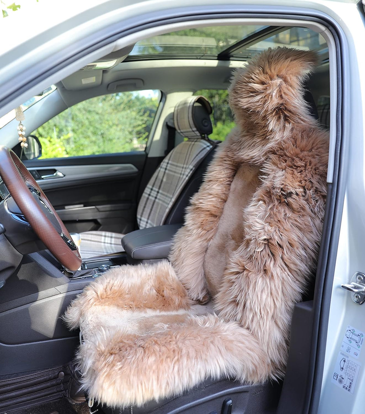 Sheepskin Fur Seat Covers for Car (Coffee) L52701