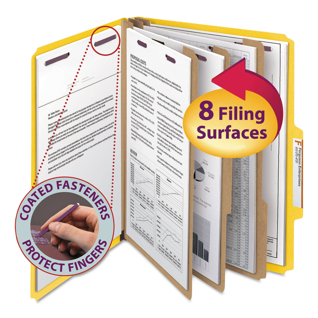 Yellow Letter Size Pressboard File Folder with 3 Dividers T654382