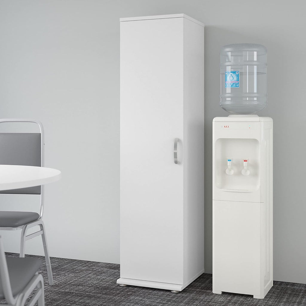 Tall Narrow Storage Cabinet with Door and Shelves, White V4939
