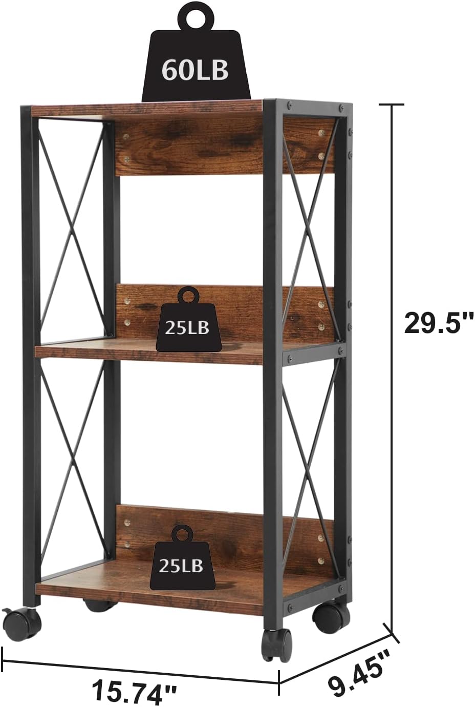 3-Tier Rolling Printer Cart with Storage W34834