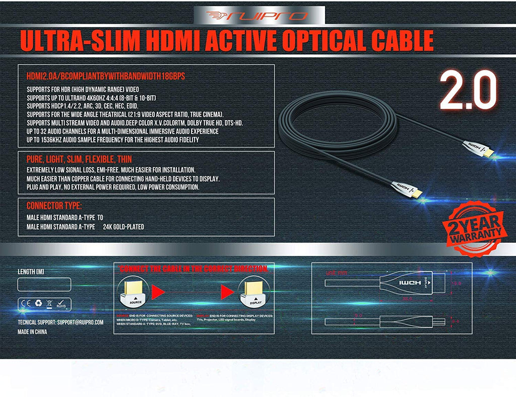 Ultra Thin Fiber Optic HDMI Cable 6ft 4K 60Hz R68048