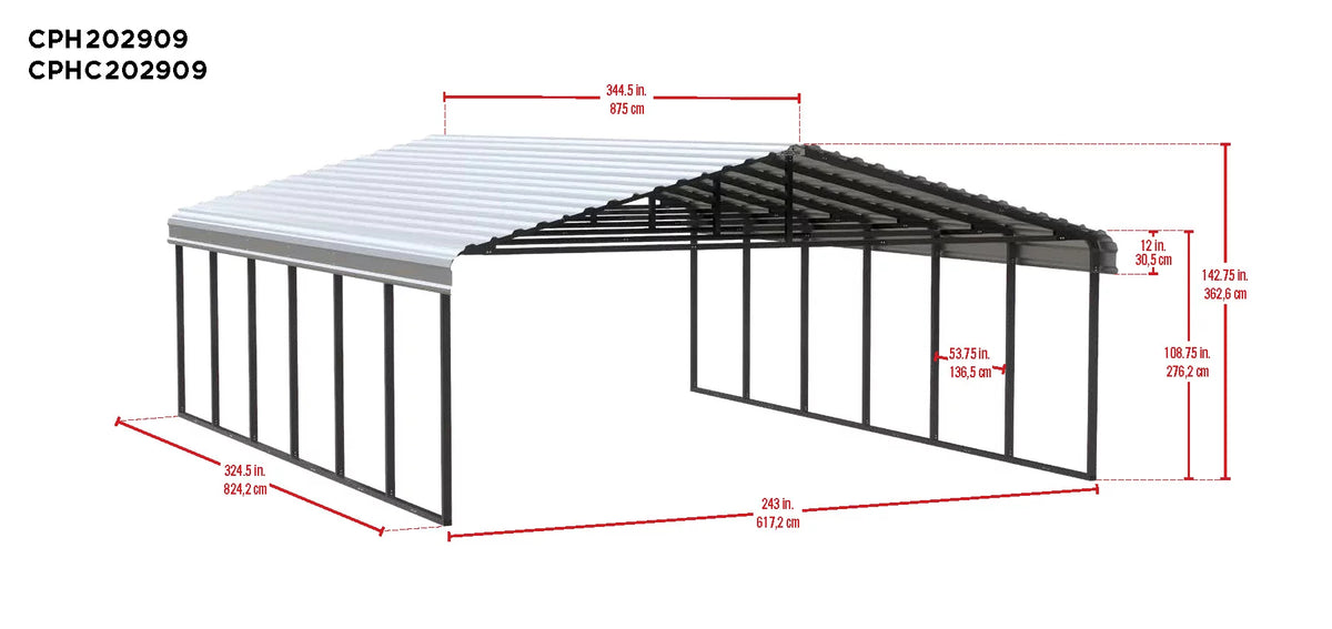 20 ft. x 29 ft. x 9 ft. Charcoal Carport Q1462
