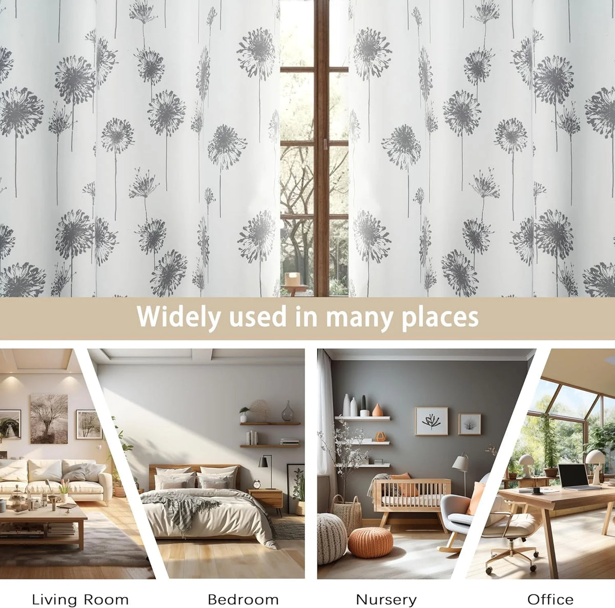 Floral Lined Thermal Insulated Window Curtain 52"x84" Gray M5126