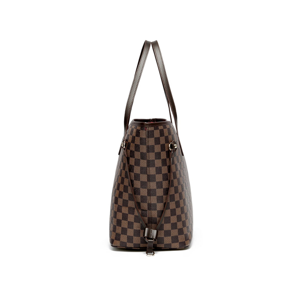 Checkered Tote Shoulder Bag Set with Wristlet Clutch N64541
