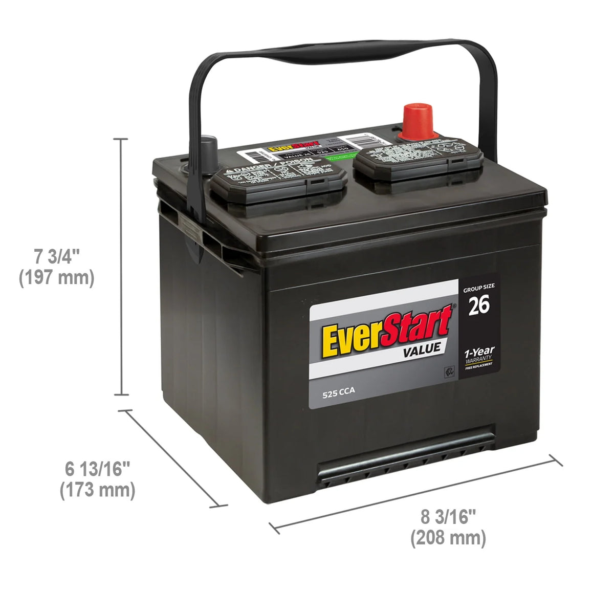 Lead Acid Automotive Battery Group Size 26 12 Volt 525 CCA E24962