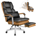 Big and Tall Black PU Leather Ergonomic Reclining Office Chair with Footrest F17416