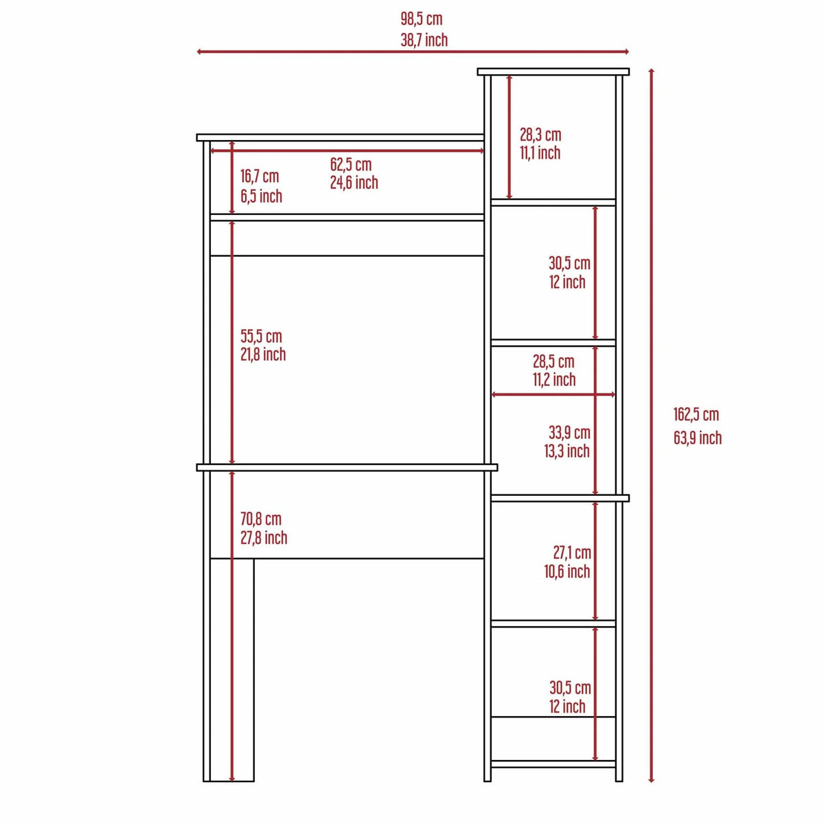 Light Grey Writing Desk with Bookcase L6223