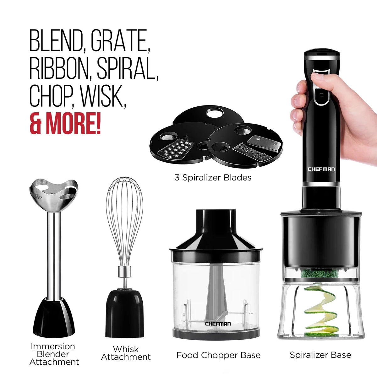6-in-1 Electric Spiralizer & Immersion Blender, Black E387420