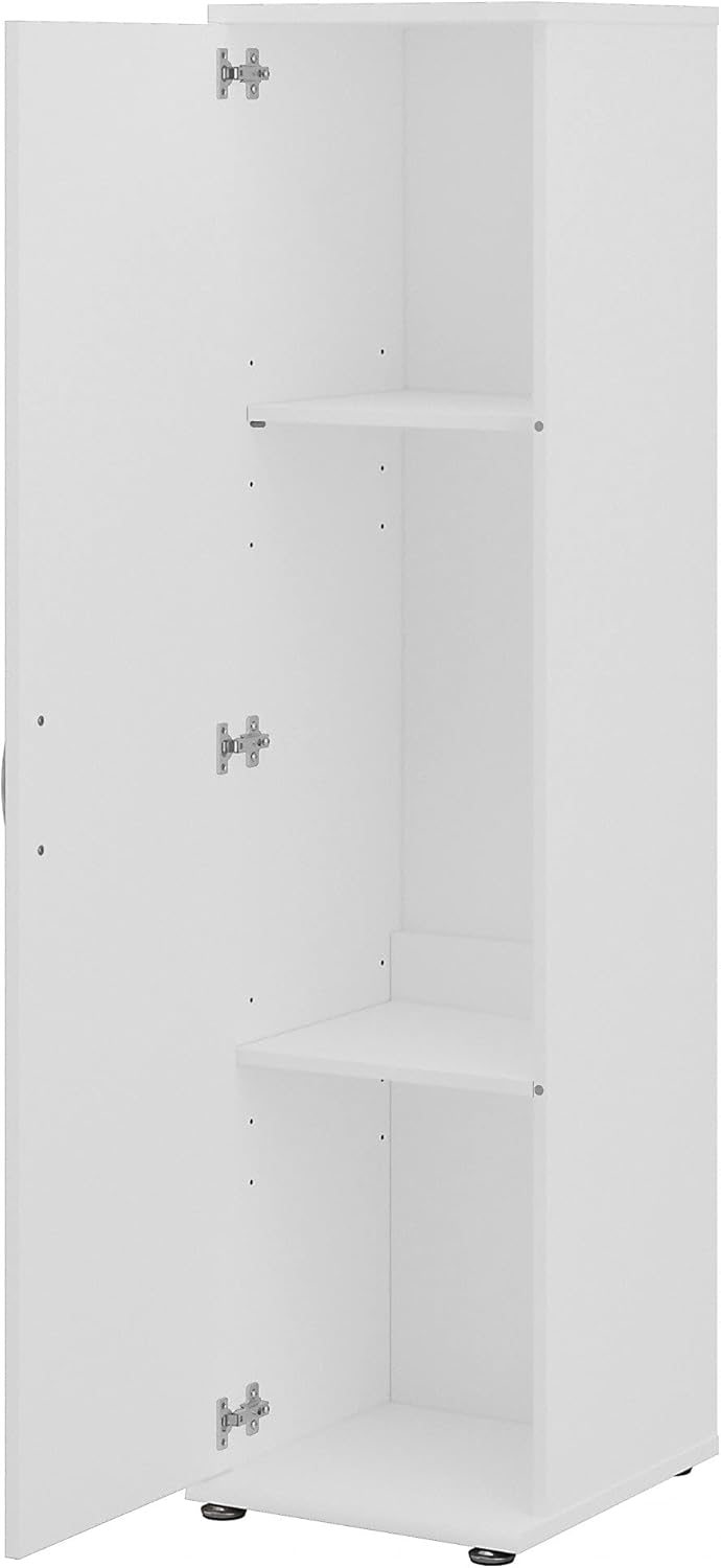 Tall Narrow Storage Cabinet with Door and Shelves, White V4939