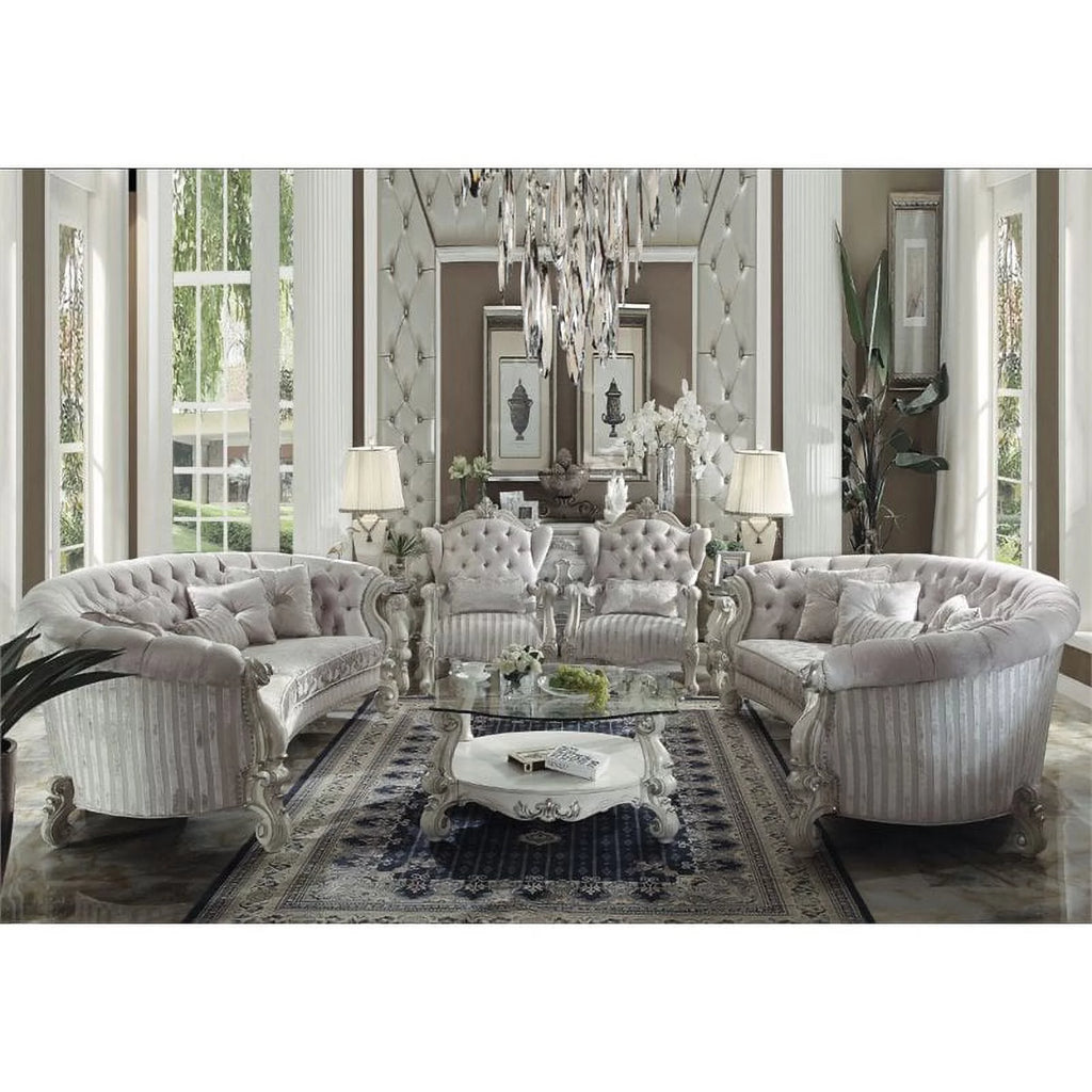 Ivory Velvet Sofa with 5 Pillows J72088