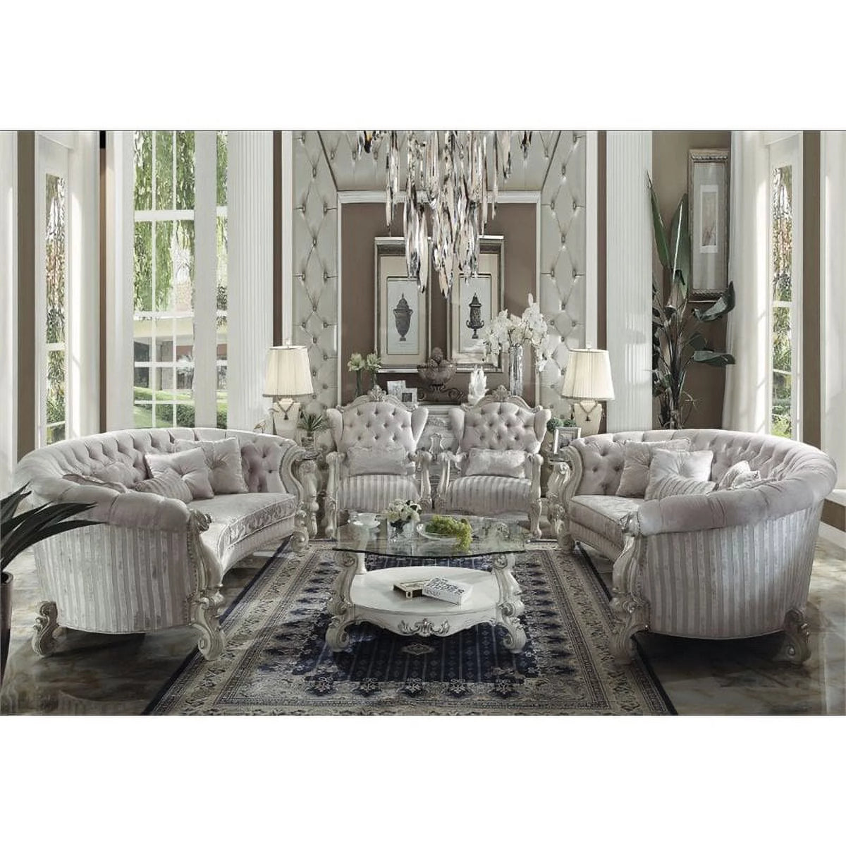 Ivory Velvet Sofa with 5 Pillows J72088