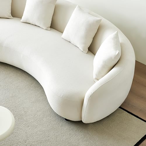 Curved Boucle Cream 4 Seater Sofa with 4 Throw Pillows I763977