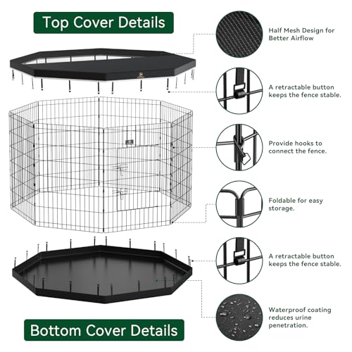 8 Panel Metal Dog Playpen with Grey Pad and Top Cover B223
