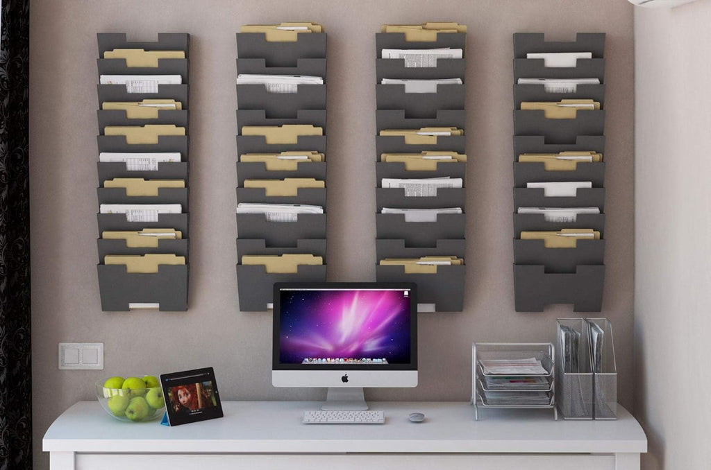 Gray Wall Mount Steel Vertical File Organizer 10 Sectional Pack of 2 O1213