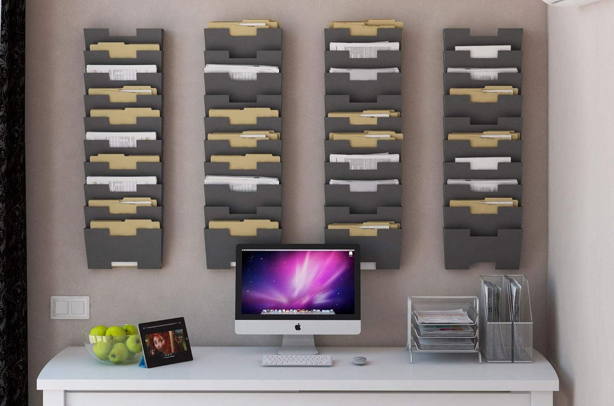 Gray Wall Mount Steel Vertical File Organizer 10 Sectional Pack of 2 O1213