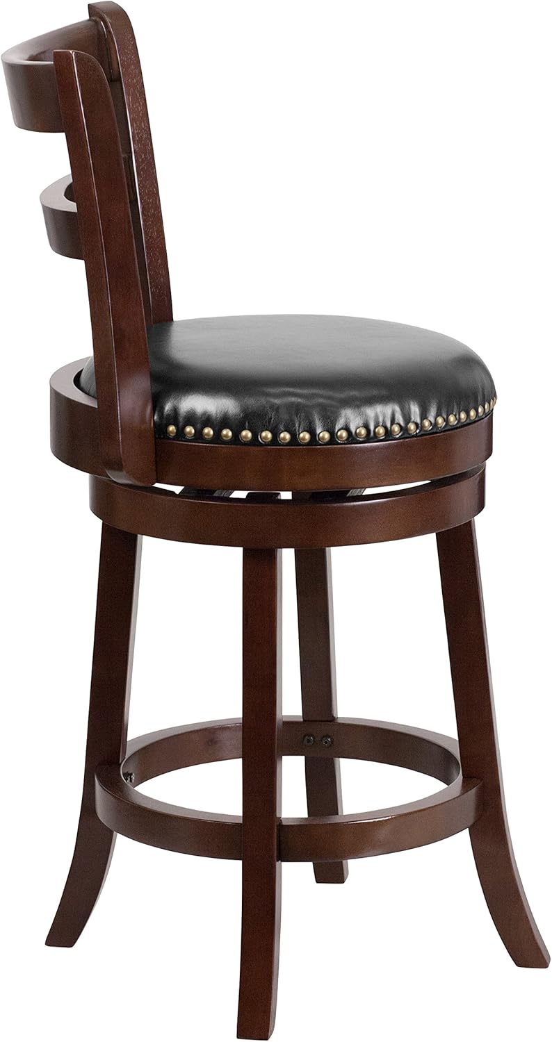 Cappuccino Wood Counter Height Stool with Black Swivel Seat K510