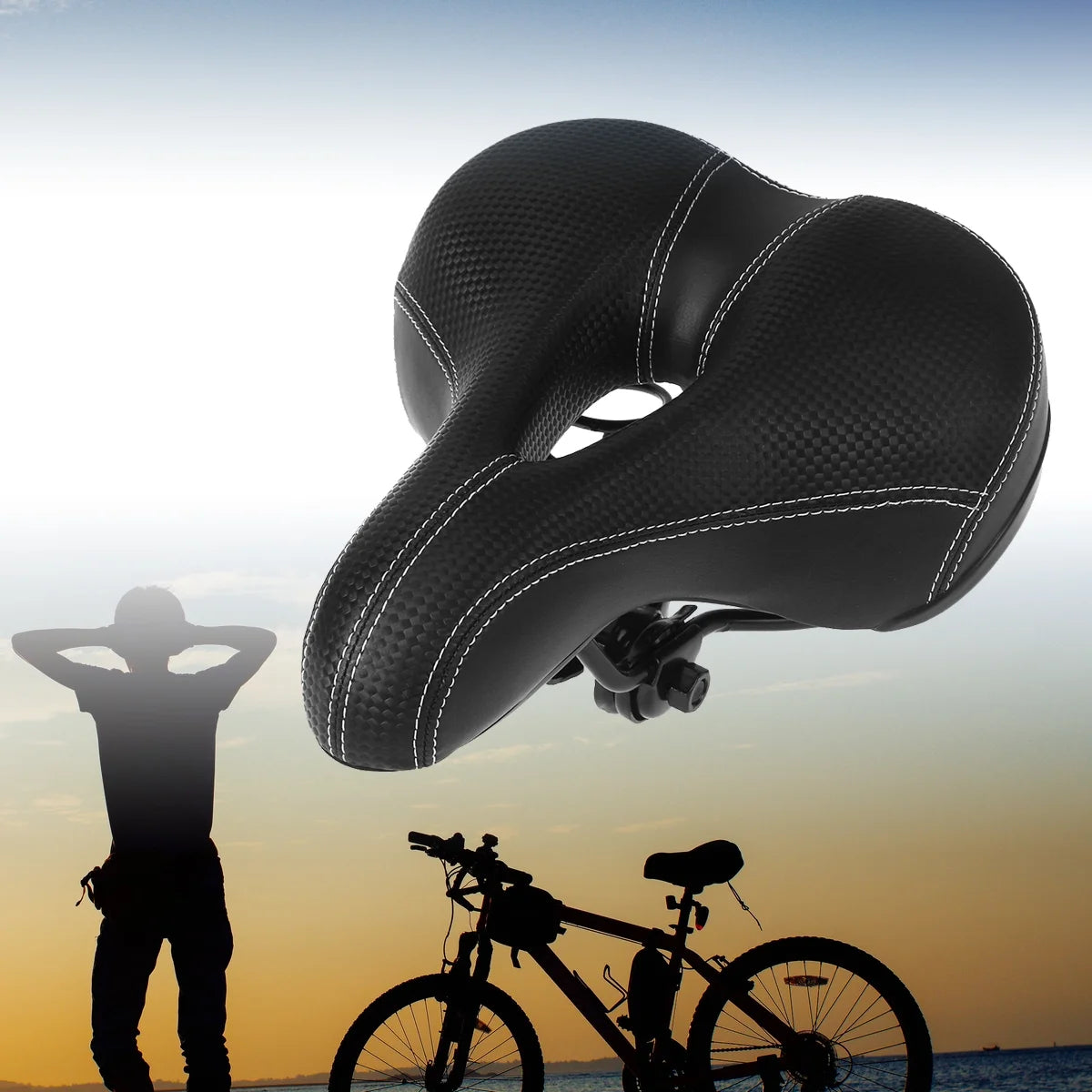 Black Wide Bike Cushion Seat With Waterproof Cover Q71817
