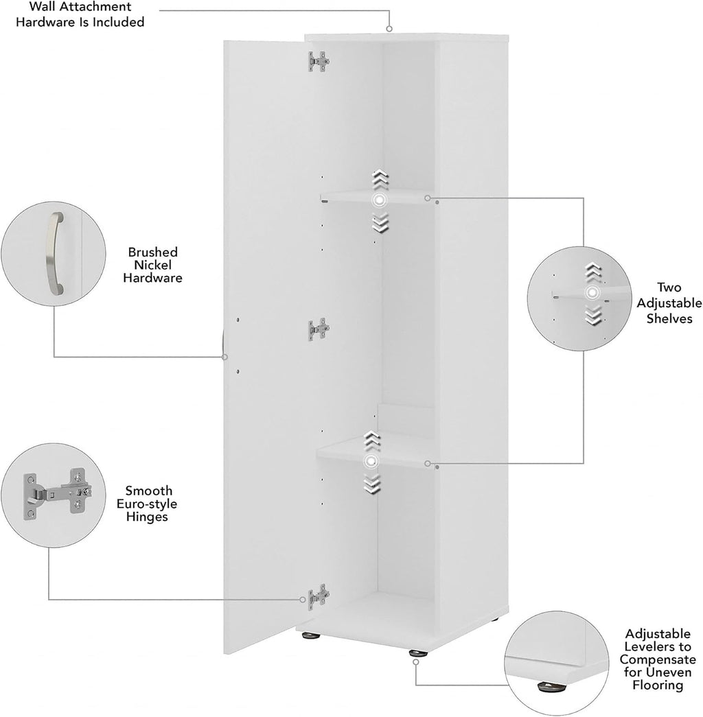 Tall Narrow Storage Cabinet with Door and Shelves, White V4939