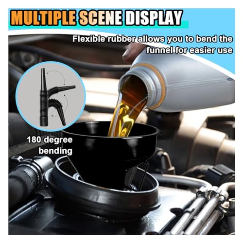 Wide Mouth Plastic Oil Funnel with Flexible Extension Nozzle and Mesh Screen Filter O4076