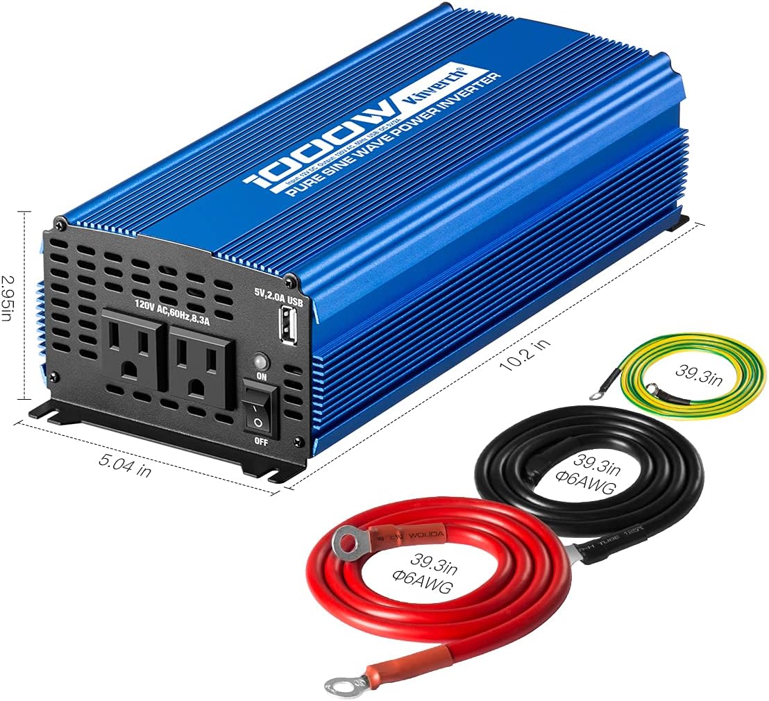 1000W Pure Sine Wave Inverter 12V to 110V with Dual AC Outlets U398516