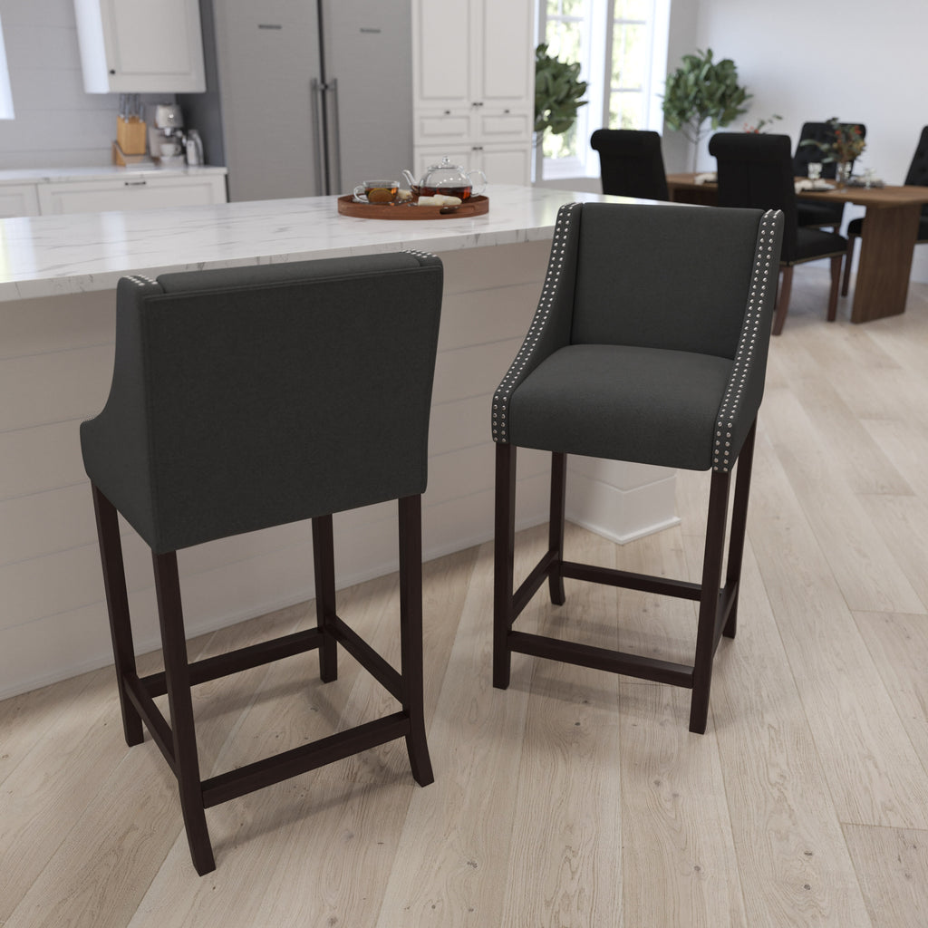 Charcoal Fabric Bar Height Stool with Nailhead Trim Z573