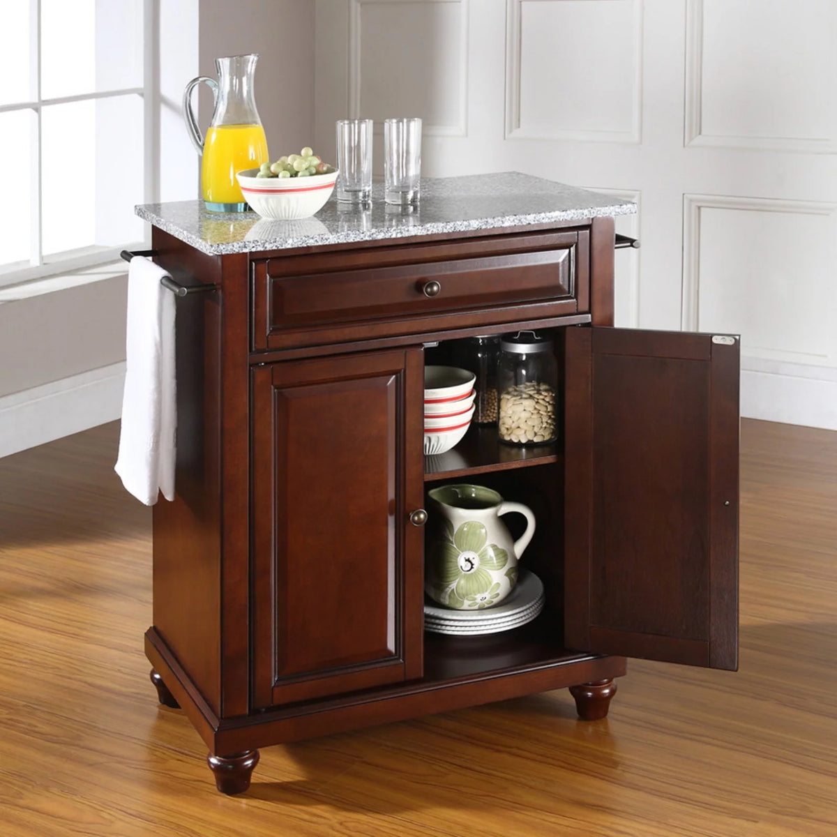 White Wood Portable Kitchen Island T98301