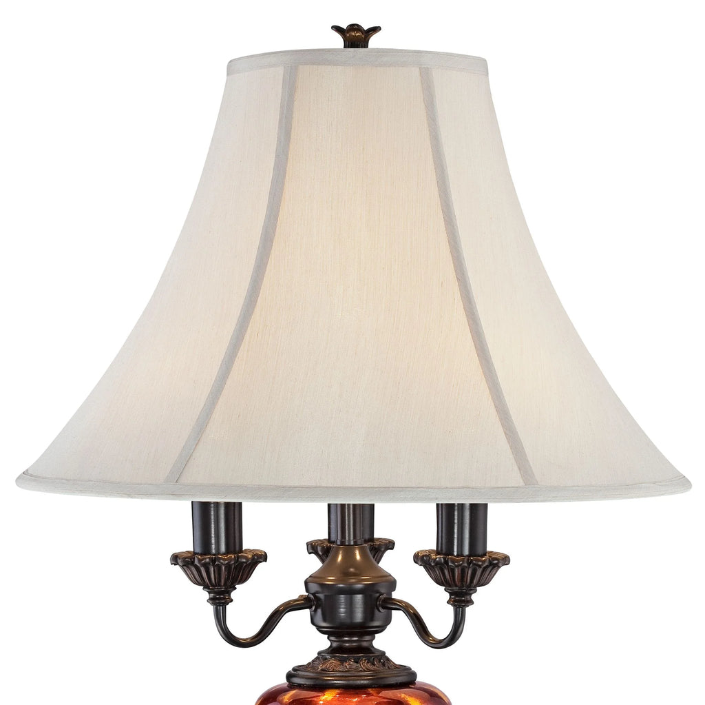 Traditional Table Lamp 34" Tall English Bronze Tortoise Shell Glass Off White Bell Shade L712243