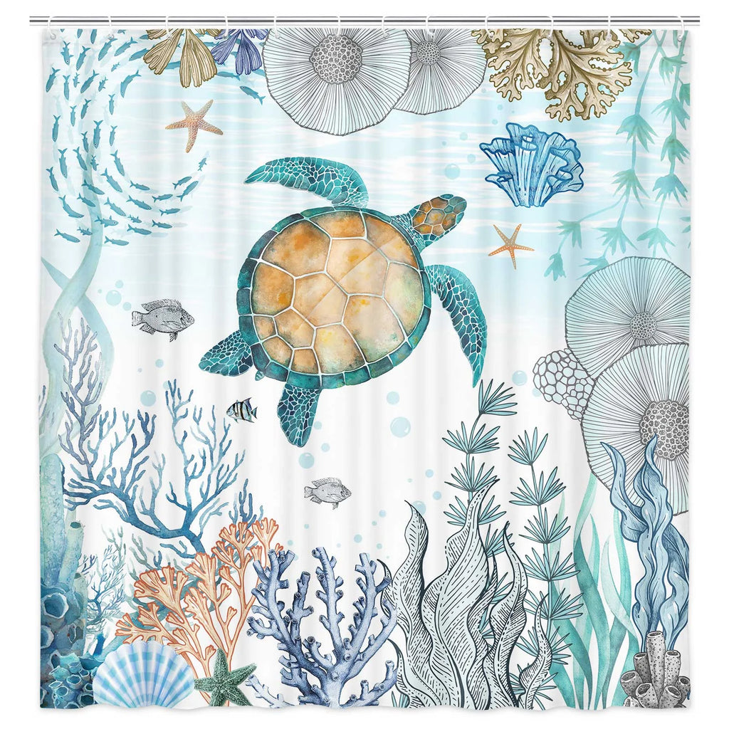 Nautical Beach Fabric Shower Curtain with Hooks 69 x 70 Inch X371