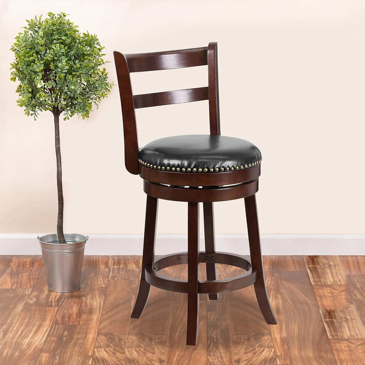 Cappuccino Wood Counter Height Stool with Black Swivel Seat K510
