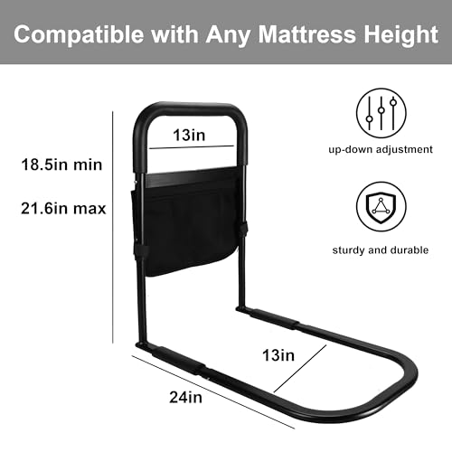 Adjustable Heights Bed Cane with Storage Pocket, Non-Slip Handle, Motion Sensor Light, Bed Handrails D769481