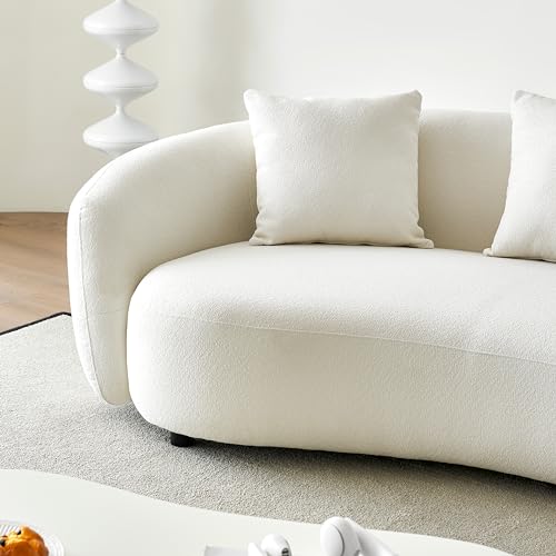 Curved Boucle Cream 4 Seater Sofa with 4 Throw Pillows I763977