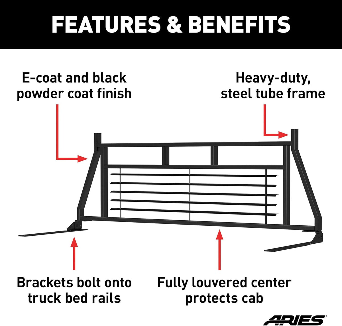 Black Steel Truck Headache Rack Cab Protector Y47374