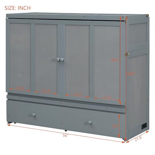 Espresso Wood Queen Size Murphy Bed with Drawers B725