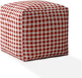 Red and White Cotton Gingham Pouf Ottoman Y1425