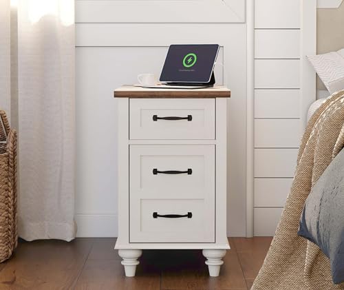 White/Oak 2 Pack End Table with Charging Station and Drawer E637046