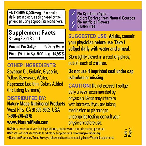 Biotin 5000 mcg Dietary Supplement 120 Softgels N27117