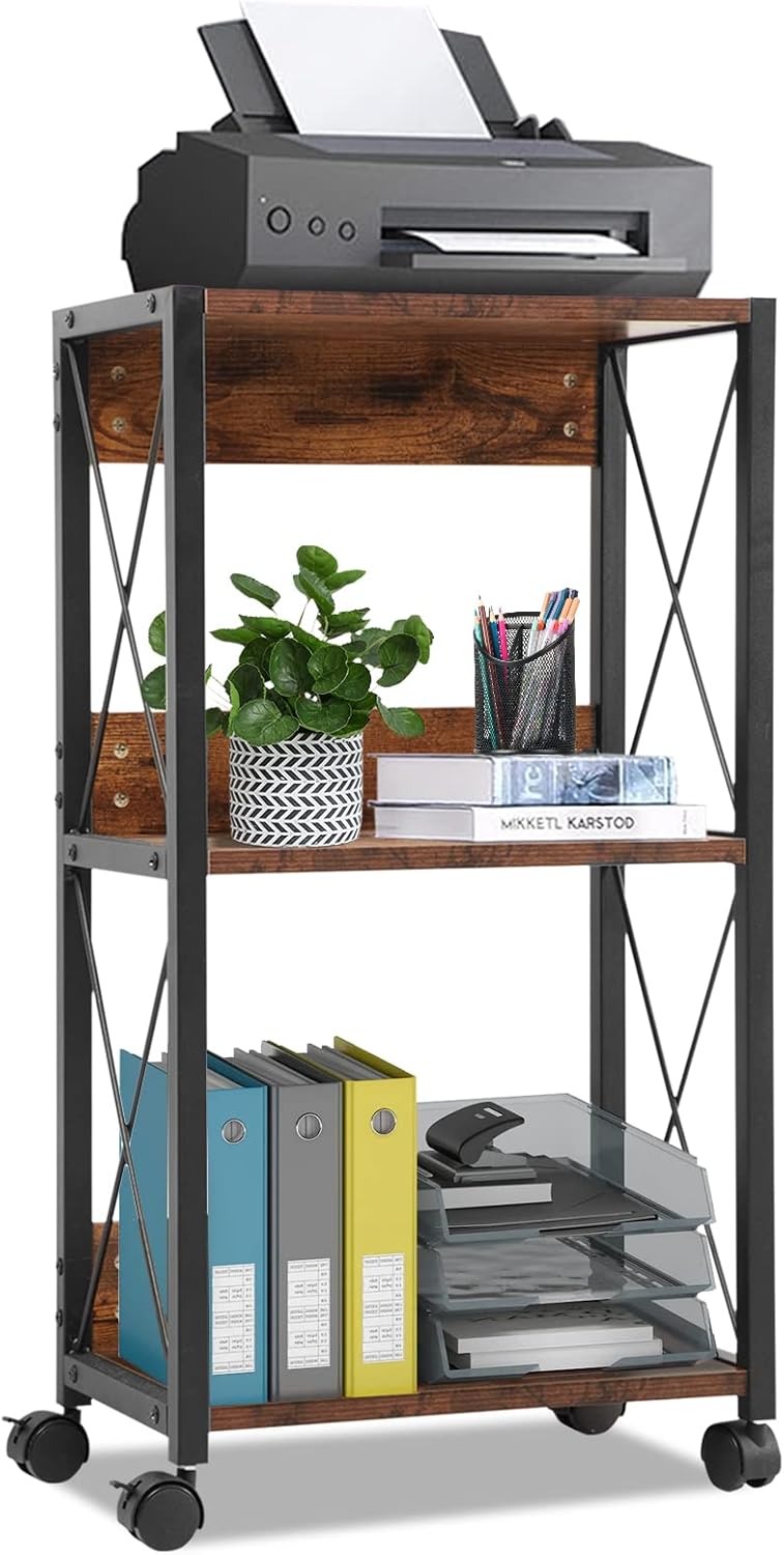 3-Tier Rolling Printer Cart with Storage W34834