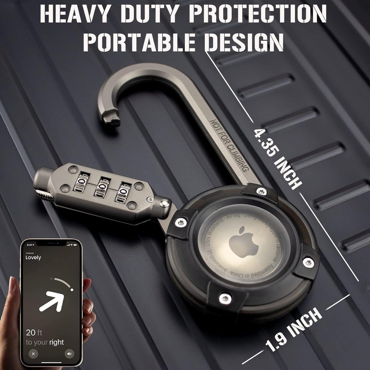 Airtag Holder with 3-Digit Combination Lock and Metal Carabiner V85235