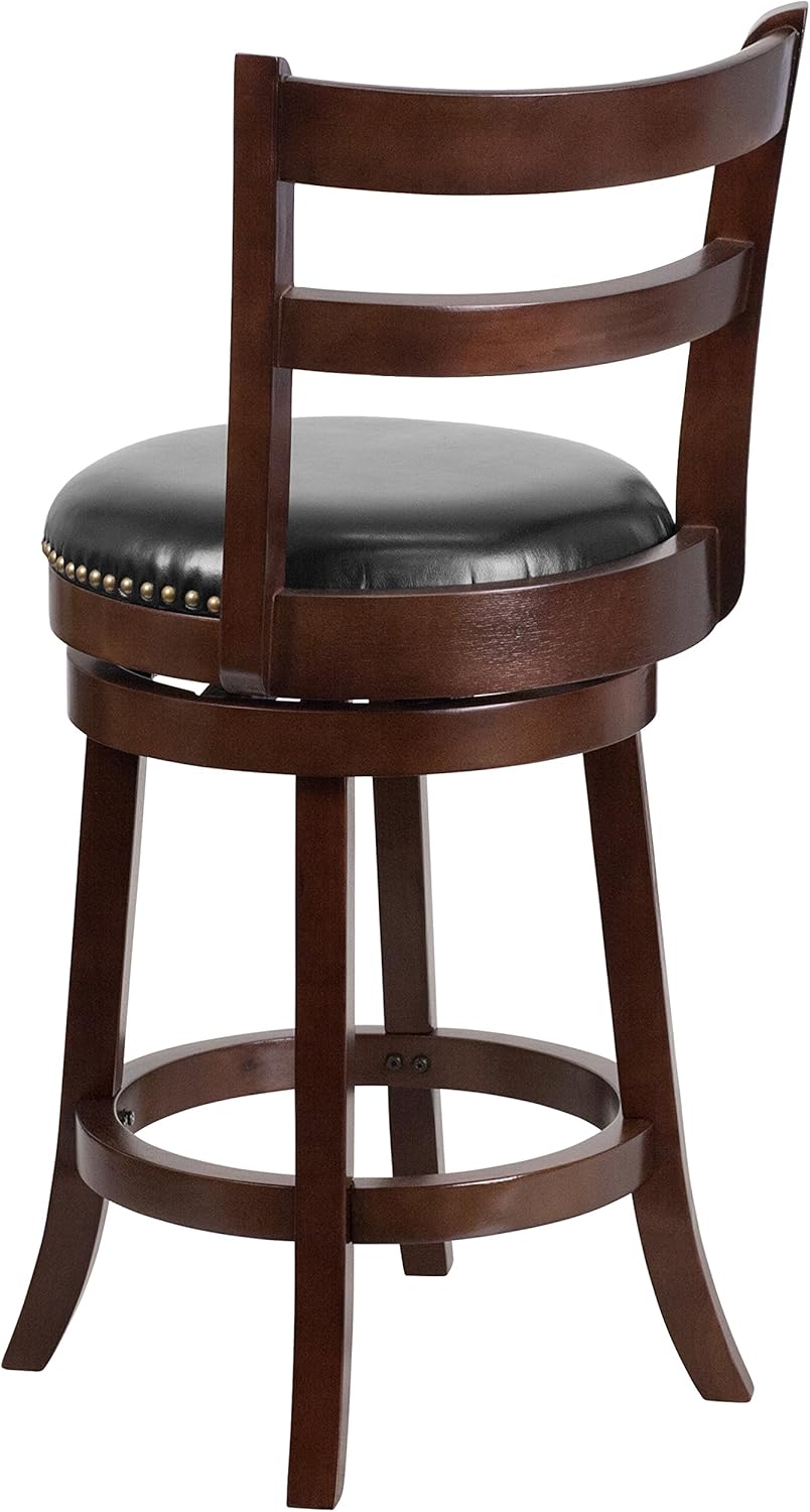 Cappuccino Wood Counter Height Stool with Black Swivel Seat K510