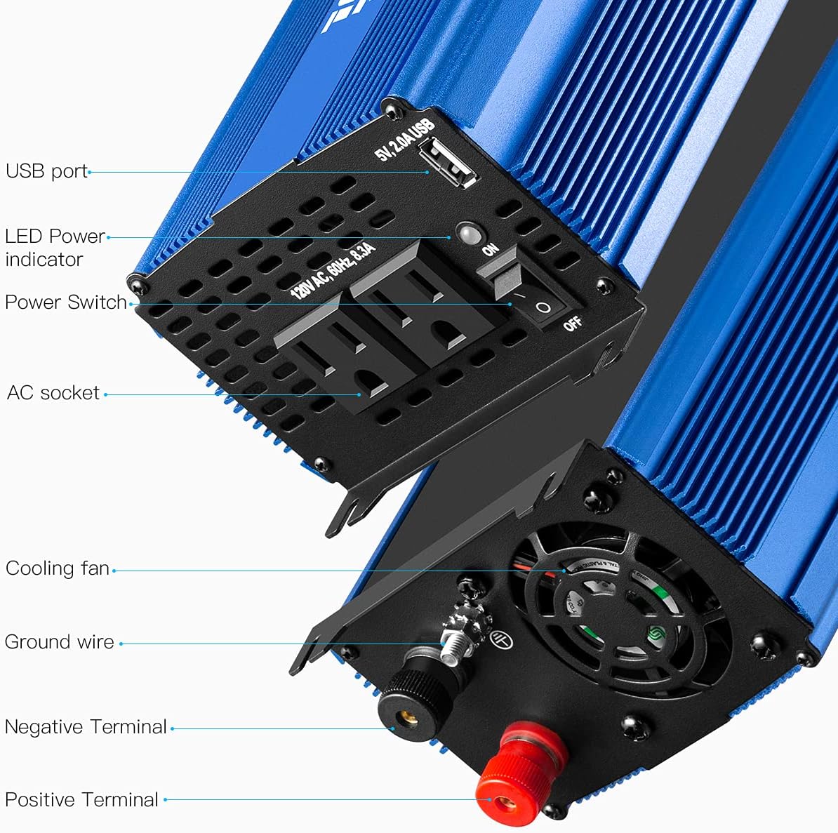 1000W Pure Sine Wave Inverter 12V to 110V with Dual AC Outlets U398516