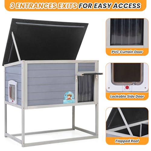 Weatherproof Insulated Outdoor Cat House with PVC Curtain G35158