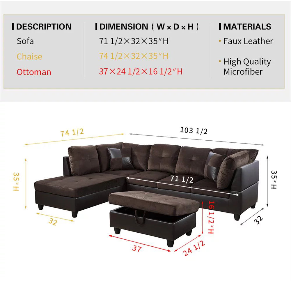 103.5'' Sectional Sofa with Storage Ottoman O896622