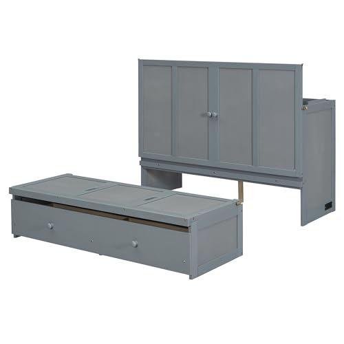 Espresso Wood Queen Size Murphy Bed with Drawers B725