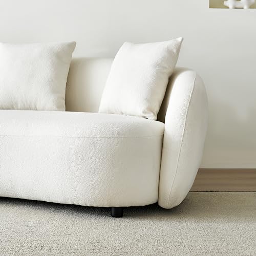 Curved Boucle Cream 4 Seater Sofa with 4 Throw Pillows I763977