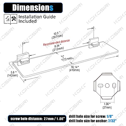 16'' x 5.6'' Tempered Glass Wall Mounted Shelf J6243
