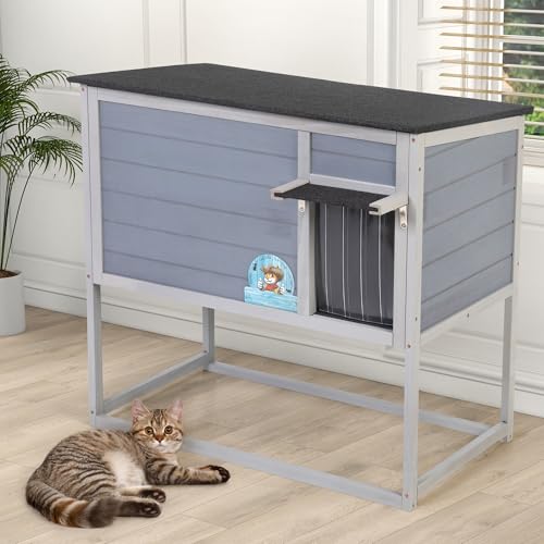 Weatherproof Insulated Outdoor Cat House with PVC Curtain G35158