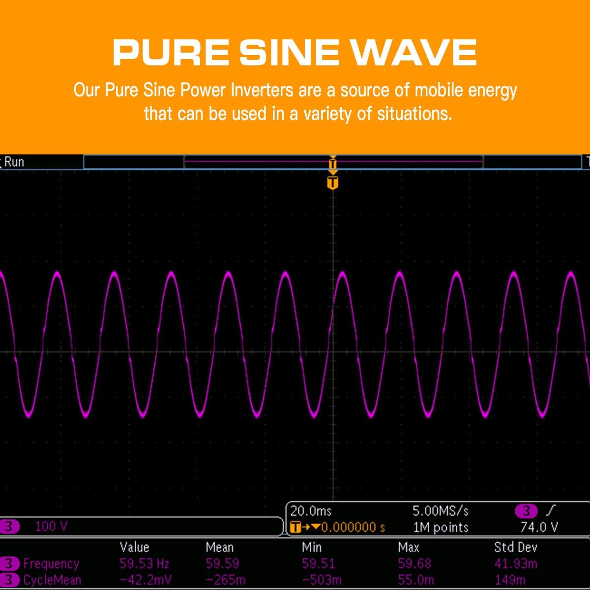 1000W Pure Sine Wave Inverter 12V to 110V with Dual AC Outlets U398516