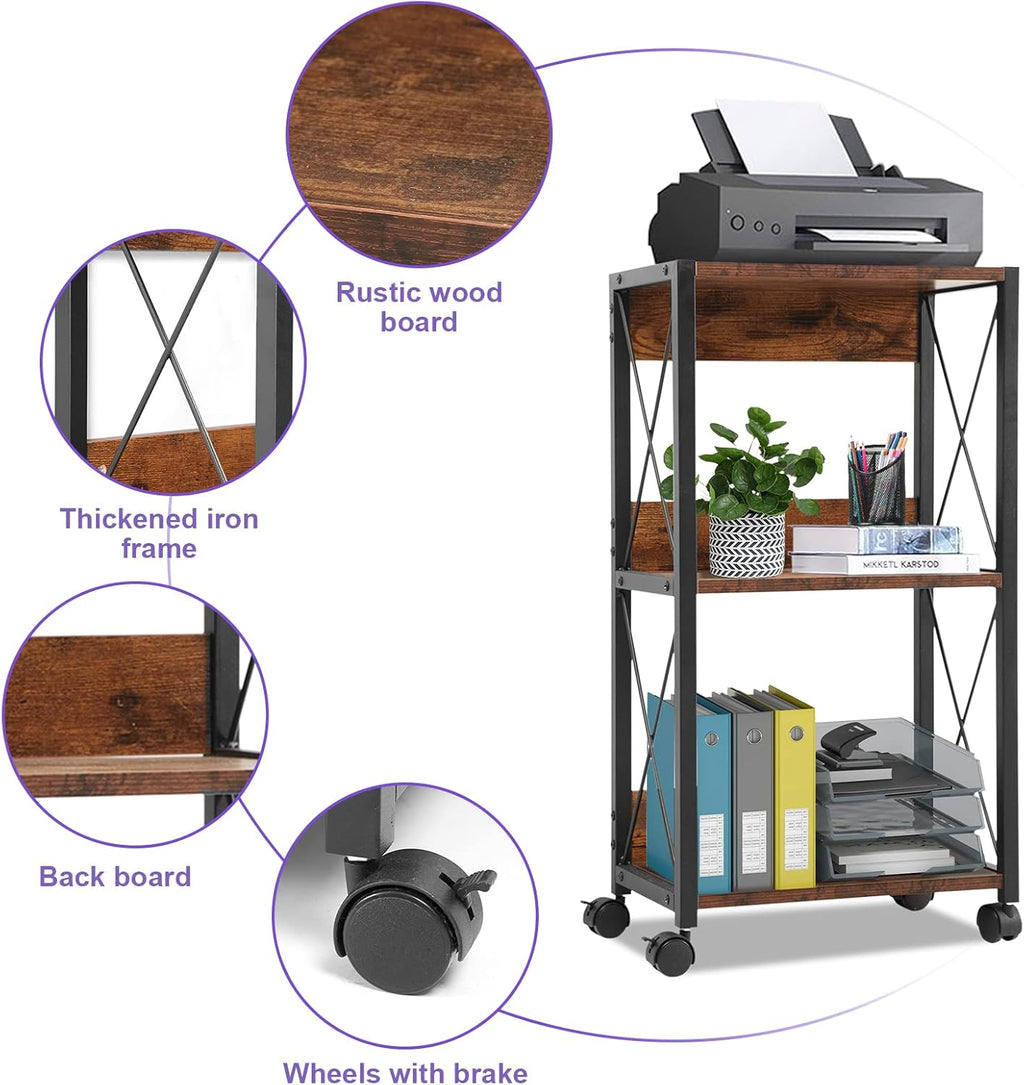 3-Tier Rolling Printer Cart with Storage W34834